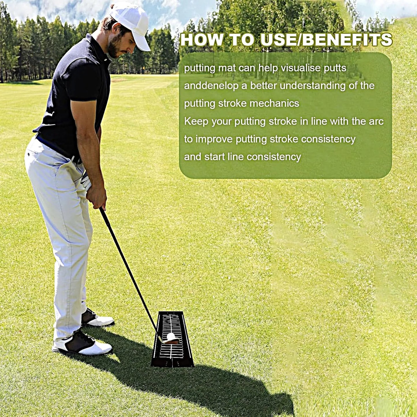 Indoor Golf Putting Mat -Practice Aid with Alignment Track and Putter Training