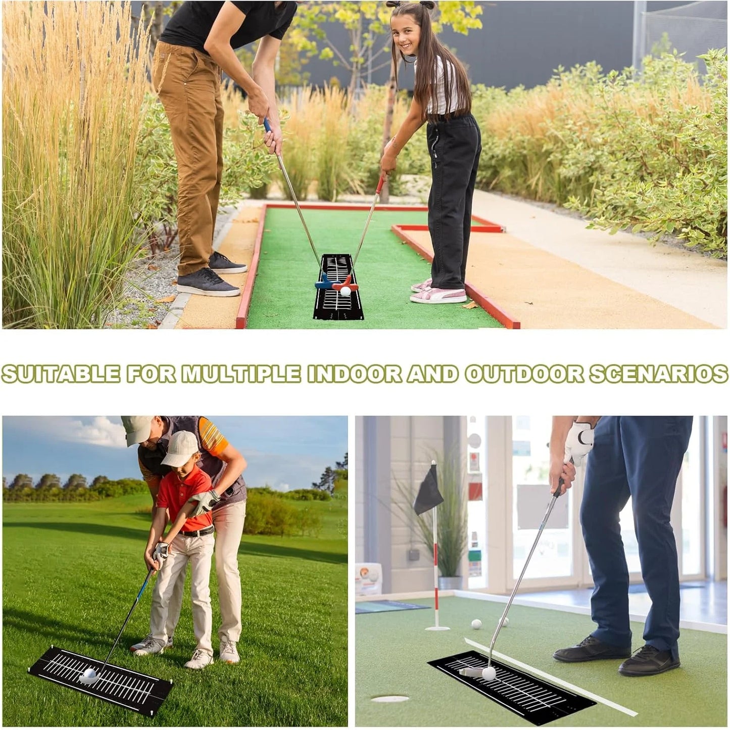 Indoor Golf Putting Mat -Practice Aid with Alignment Track and Putter Training